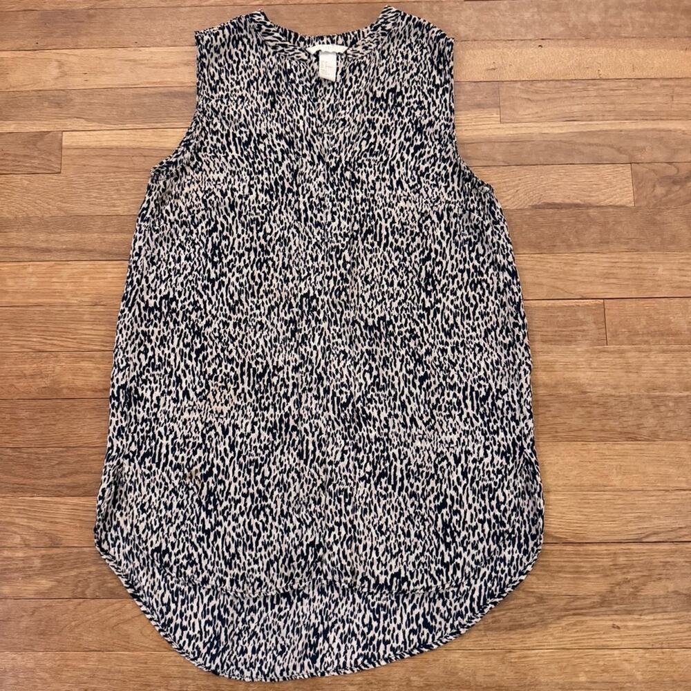 H&M Women's Black Cream Animal Print High-Low Sleeveless Blouse - Size 8
 b91